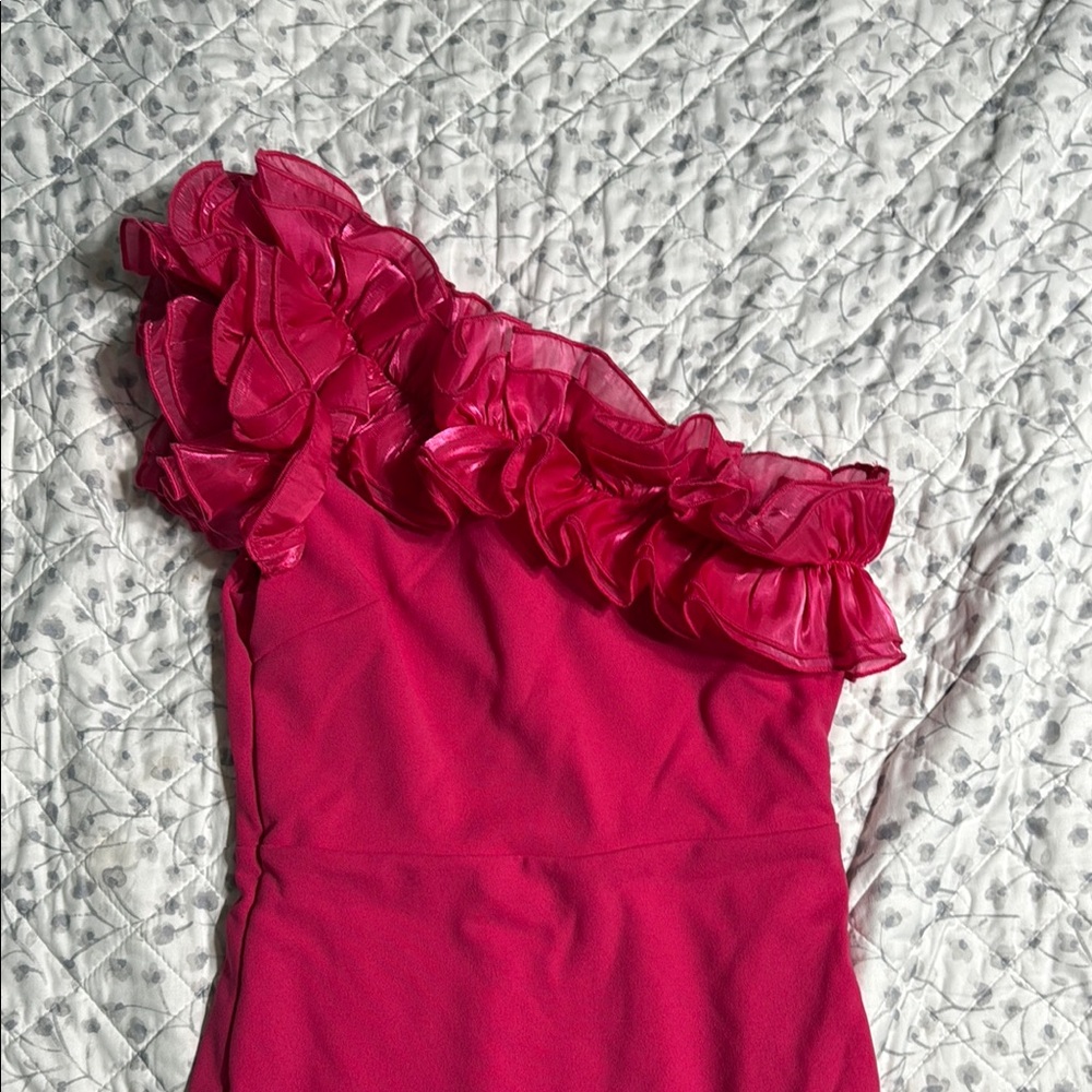 Pink One-Shoulder Ruffle Dress - Picture 2 of 10
